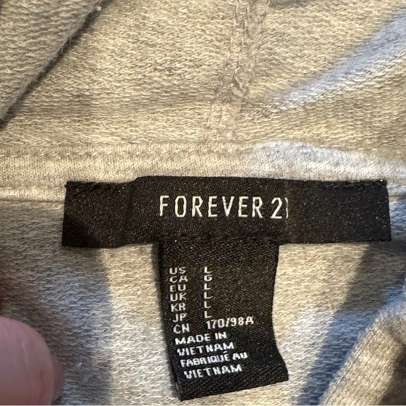 Forever 21 Faux Leather Quilted Shoulder 80s Style Hoodie Grey Black Women's L - Picture 9 of 10